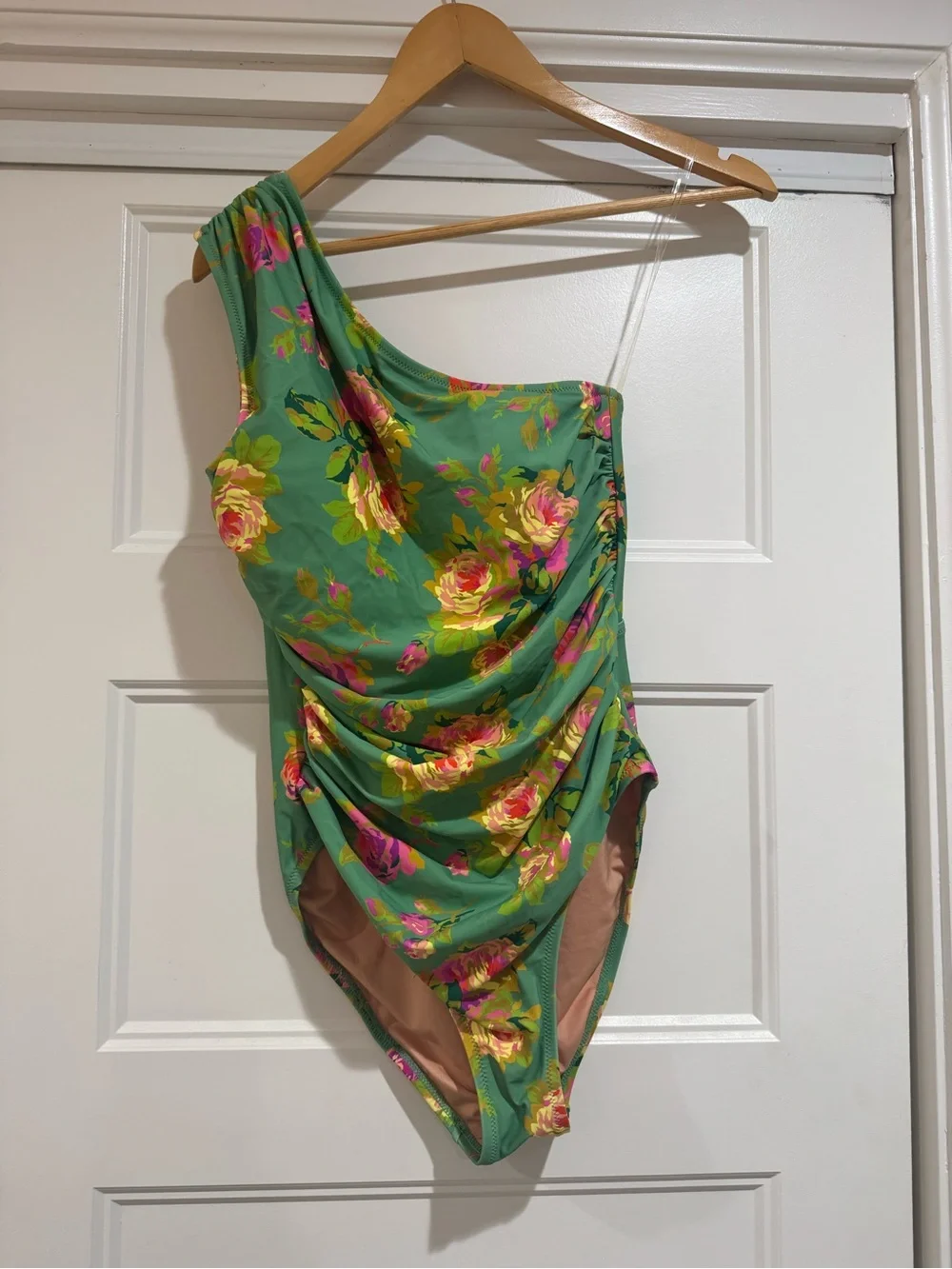 J.Crew Ruched one-shoulder one-piece in rose garden